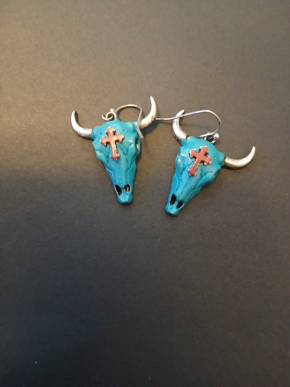 Lot Of 4 Pairs Of Bull Skull Cross Drop Earrings - Women's Jewelry